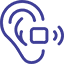 Hearing Aid Icon 2D purple ear with hearing aid and sounds waves