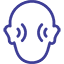 Hearing Ears 2D purple human head outline with sound waves inside of their ears