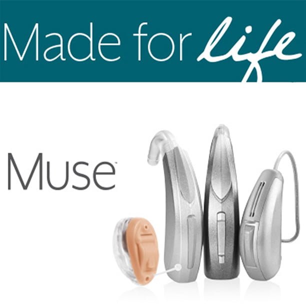 Starkey Support Image 4 hearing aids representing 3 different types of products for Muse by Starkey